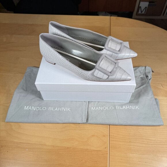 Manolo Blahnik Maysale Pump Flat Light Gray Pointed Toe Size EU 41.5 - Picture 11 of 12